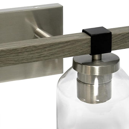 Elegant Designs VT1019-GRY 14" Country Farmhouse Gray and Brushed Nickel Decorative 2 Light Wall Mounted Metal Vanity Fixture with Clear Glass Shades