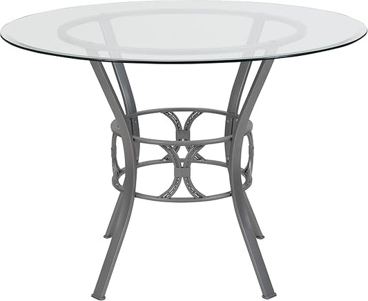 Flash Furniture Carlisle 42'' Round Glass Dining Table with Silver Metal Frame