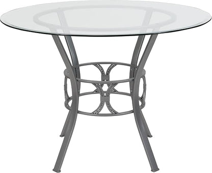 Flash Furniture Carlisle 42'' Round Glass Dining Table with Silver Metal Frame