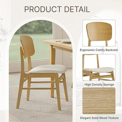 KISLOT Wooden Dining Chairs Set of 4, Upholstered Modern Dining Room Chairs, Mid Century Oak Kitchen Chairs with Ergonomic Wood Backrest for Farmhouse, Restaurant, Café (Cream Fabric & Original Color)