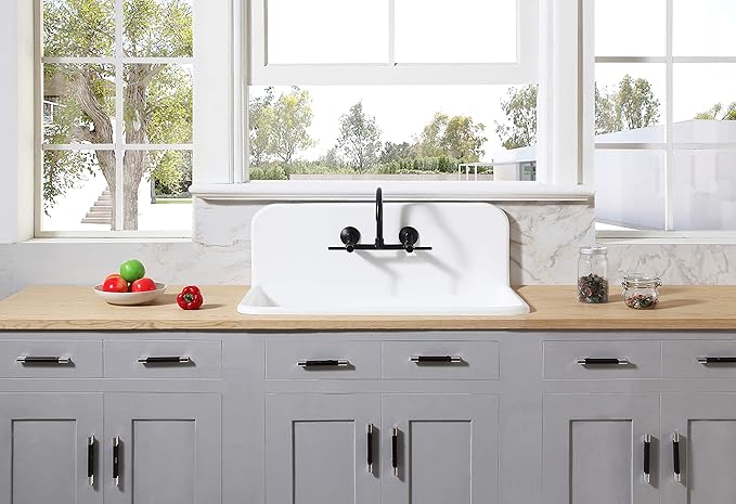Kingston Brass GKTA3620198 Arcticstone 36-Inch Solid Surface Top-Mount Kitchen Sink with Backsplash, Matte White