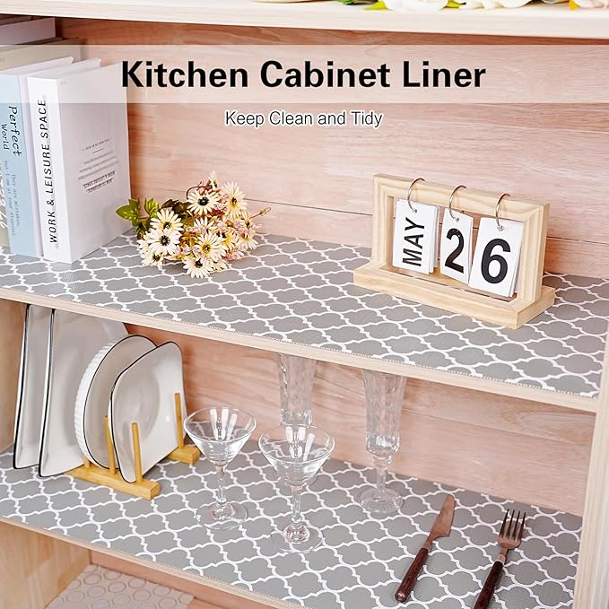 Drawer and Shelf Liner for Kitchen Cabinet,Non-Adhesive Cabinet Liner 24in x 30FT,Waterproof Shelf Paper Non-Slip Mats Cupboard Liners Contact Protect Dresser/Shelves/Table-Grey Lantern