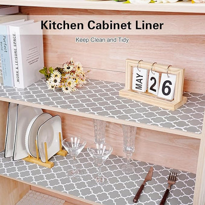 Drawer and Shelf Liner for Kitchen Cabinet,Non-Adhesive Cabinet Liner 18in x 20FT,Waterproof Shelf Paper Non-Slip Mats Cupboard Liners Contact Protect Dresser/Shelves/Table-Grey Lantern