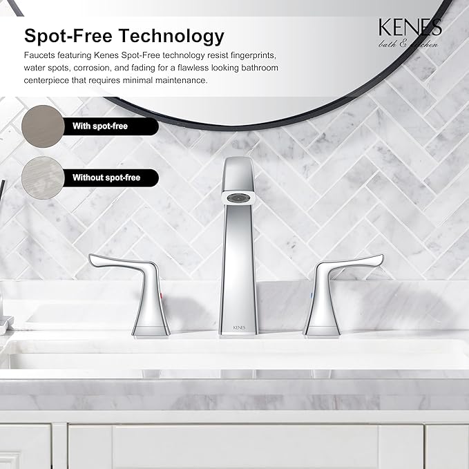 KENES Bathroom Faucets for Sink 3 Hole, Chrome 8 Inch 2 Handle Widespread Bathroom Faucet, Bathroom Vanity Faucet with Pop Up Drain & Supply Lines, LJ-9075-5