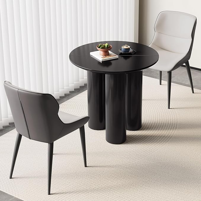 Miuuod 29.92 Black Round Dining Table with 2 Chairs, Coffee Table Set for 1-4 People, Leisure Side Table for Balcony,Center Sofa Table for Lunch Time,Small Desk