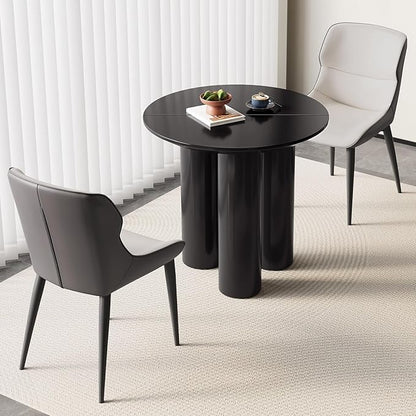 Miuuod 29.92 Black Round Dining Table with 2 Chairs, Coffee Table Set for 1-4 People, Leisure Side Table for Balcony,Center Sofa Table for Lunch Time,Small Desk