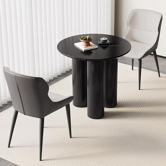 Miuuod 29.92 Black Round Dining Table with 2 Chairs, Coffee Table Set for 1-4 People, Leisure Side Table for Balcony,Center Sofa Table for Lunch Time,Small Desk