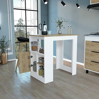 GOWE Kitchen Island 36" H, Three Open Side Storage Shelves and One Push-to-Open Cabinet, White/Macadamia