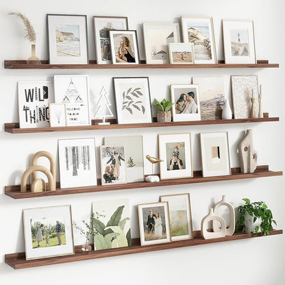 FLYJOE Floating Picture Ledge Shelves for Wall Set of 4, 72 Inch Wall Shelves with Lip Long Large Nursery Book Shelf for Toys Storage Kids Bookshelf Wall Mounted Living Room Bedroom Decor Frames
