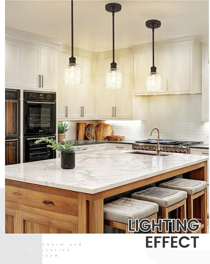 zeyu Farmhouse Hanging Light Fixture, Kitchen Island Pendant Lights, 1-Light Adjustable Hanging Light with Clear Hammered Glass, Oil Rubbed Bronze Finish, ZJF63MIL ORB