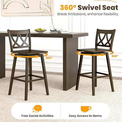 Giantex 29" Bar Stools Set of 2, Swivel Wooden Bar Chairs with Rubber Wood Frame, Footrest & Ergonomic Backrest, Bar Height Barstools for Kitchen Island, Restaurant & Pub, Dark Grey