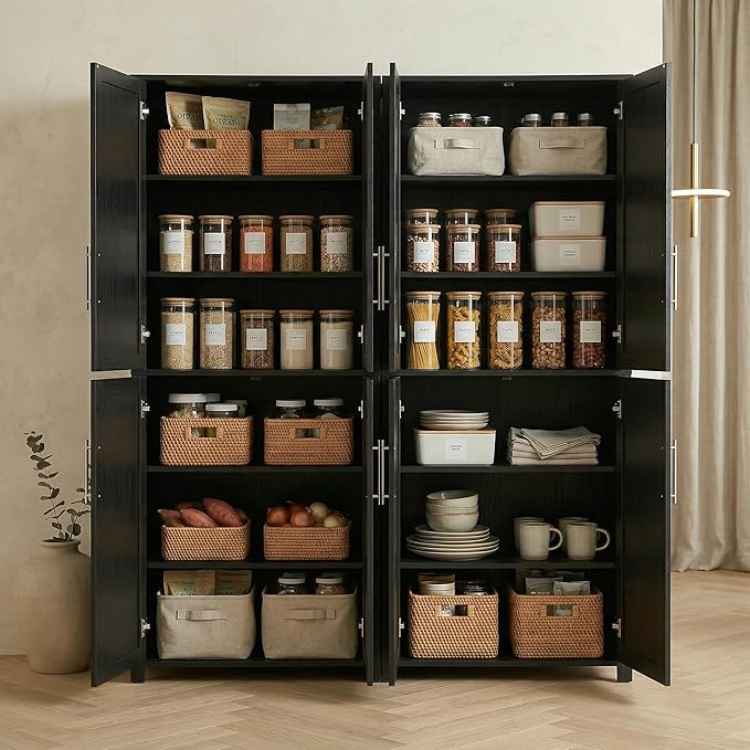 Casaphoria Kitchen Pantry Cabinet, 67" Tall Freestanding Kitchen Cabinet with 4 Adjustable Shelves, 56" W Storage Cabinet for Kitchen Pantry Organization (Black, Double)