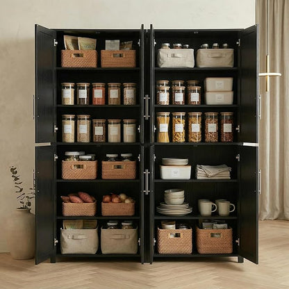Casaphoria Kitchen Pantry Cabinet, 67" Tall Freestanding Kitchen Cabinet with 4 Adjustable Shelves, 56" W Storage Cabinet for Kitchen Pantry Organization (Black, Double)