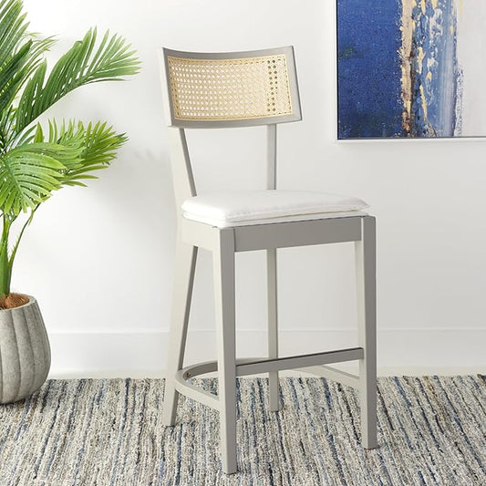 SAFAVIEH Home Collection Galway Grey/Natural 27-inch Seat Height Counter Stool for Kitchen Island Breakfast Nook