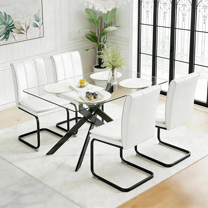 51.18" Rectangular Glass Dining Table, Tempered Glass Small Kitchen Table with Metal Tubular Legs, Stylish and Sturdy Clear Dinner Table for Home and Outdoor