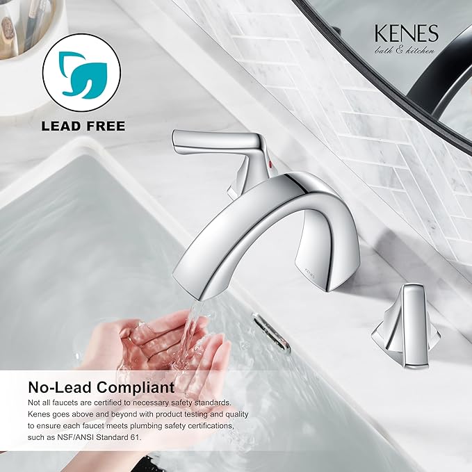 KENES Bathroom Faucets for Sink 3 Hole, Chrome 8 Inch 2 Handle Widespread Bathroom Faucet, Bathroom Vanity Faucet with Pop Up Drain & Supply Lines, LJ-9075-5