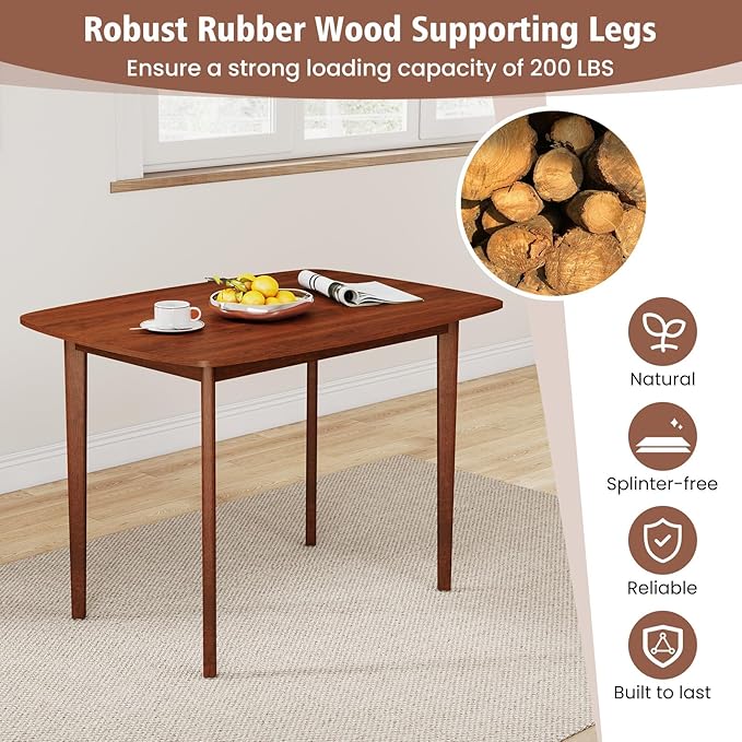 Giantex 43" x 31" Dining Table with Rubber Wood Legs, Load 200Lbs, Easy Assembly, Rectangular Kitchen Table for 2-4, Small Place, Dining Room, Dinette, Living Room, Restaurant, Apartment, Walnut