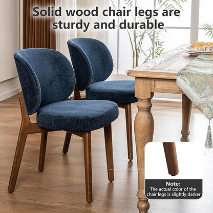 YOUNIKE Dining Chairs Set of 4 Mid Century Modern Kitchen Chair with Back Boucle Fabric Upholstered Armless Chair 20" Wide Padded Seat with Wooden Legs for Kitchen Dining Living Room Bedroom Navy Blue