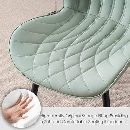 Kidol & Shellder Dining Chairs Set of 2, PU Leather Upholstered Kitchen Chairs with Back Armless, Mid Century Modern Side Chair for Dining Room, Living Room, Lounge, Restaurant, Mint Green