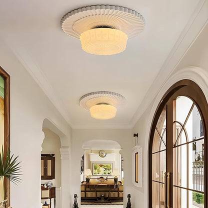 Bofea-Cream Glass Semi Flush Mount Ceiling Light Creative Sunflower Ceiling Light Fixture,Vintage Black Flush Mount Ceiling Lamp,Mid Century Ceiling Lighting for Bedroom,Hallway,Schoolhouse Kitchen.
