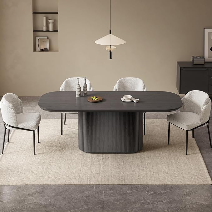 86.61" Oval Modern Dining Table Set for 4, Dining Room Tables with 4 Chairs for Kitchen, Living Room, 5 Piece Kitchen Tables 4 Seaters Dinner Table Set, Black