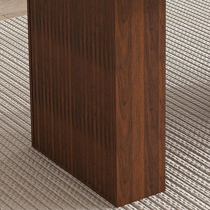 63" Water-Resistant Island Table, Rustic Dining Table with Wood Strip Base, Mid Century Dining Table with Spacious Oval Design for Home, Walnut