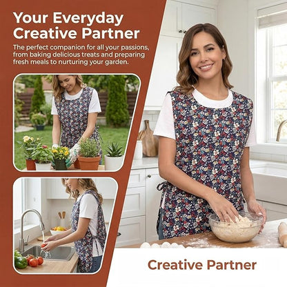 Nanxson Women Cobbler Apron with 2 Patch Pockets Cotton printed Smock with Side Ties for Work Chef kitchen CF3187