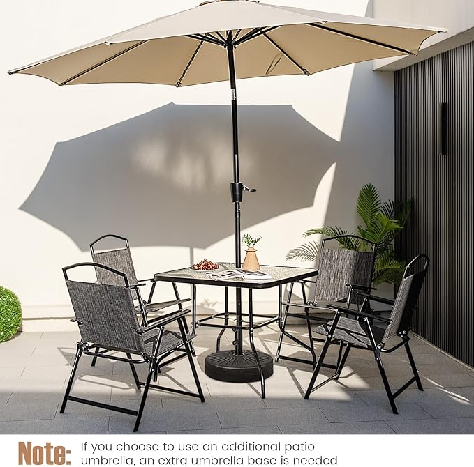 Giantex 34 Inch Outdoor Dining Table, Square Tempered Glass Table w/ 1.5” Umbrella Hole, Rustproof Metal Frame, Patio Dining Table for Balcony, Porch, Garden