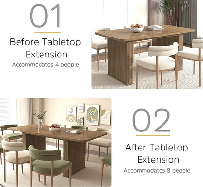 Modern Farmhouse Expandable Dining Table for 8-10 People, 78.74" Extendable Dining Table with Wood Strip Base, Large Rectangular Expandable Kitchen Dining Room Table for Dinner Party, Gathering, Brown