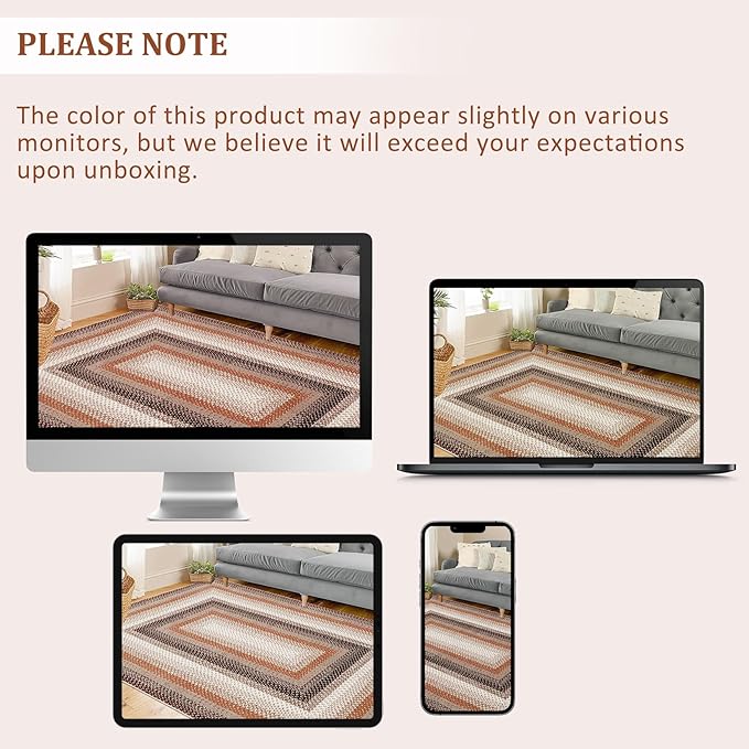 Imitation Braided Collection-Print Washable Rugs 9 x 12 Rug for Living Room Farmhouse Bedroom Rug Bordered Large Area Rug Non Slip Throw Rugs Stain Resistant Carpet for Office Dining Room
