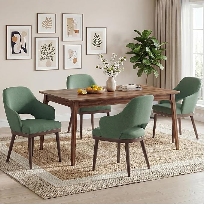 MALOL Wooden Dining Chairs Set of 4, Modern Fabric Upholstered Dining Room Chair, Kitchen Side Chairs, Farmhouse Dinner Chair with Open Back for Kitchen, Green
