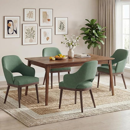 MALOL Wooden Dining Chairs Set of 4, Modern Fabric Upholstered Dining Room Chair, Kitchen Side Chairs, Farmhouse Dinner Chair with Open Back for Kitchen, Green