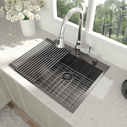 28 Drop In Black Kitchen Sink - Beslend 28x22 Drop In Black Sink 16 Gauge Stainless Steel Gunmetal Black Kitchen Sinks Topmount Deep Single Bowl Dish Basin 28"x22"x10"