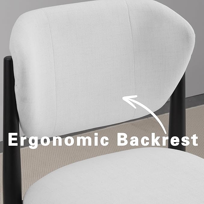 Casaphoria Dining Chairs Set of 2, Solid Black Wood Legs Upholstered Kitchen Chairs, Mid Century Modern Ergonomic Curved Back Accent Chair for Dining Room, Home Office and Vanity, White