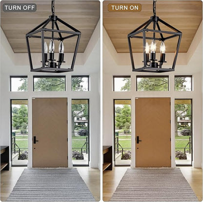 3-Light Black Pendant Lights Kitchen Island, 11 Inch Farmhouse Pendant Light, Adjustable Height Iron Lantern Black Pendant Light Fixtures, Cage Farmhouse Chandelier Island Lights for Kitchen Foyer