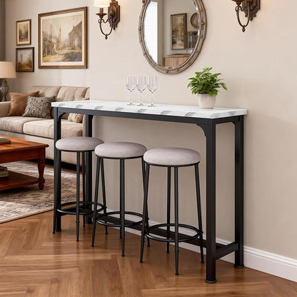 HOMYSHOPY Bar Table Set for 3, 4 Piece Console Table with 3 Stools, Counter Height Kitchen Table Set with 3 Chairs for Breakfast Nook, Living Room and Apartment (White & Black)