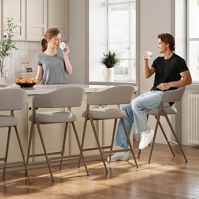 COLAMY Bar Stools Set of 2, Counter Height Bar Stools with Back, Modern Upholstered Island Stools with Metal Legs for Kitchen Island, Counter, Dining Room, Taupe