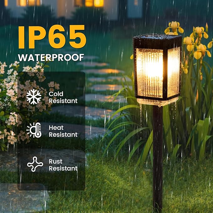 Solar Pathway Lights, 8 Pack Solar Powered Garden Lights Waterproof IP65, 10-40 LM Auto On/Off Outdoor Light for Lawn Patio Walkway Driveway Decor Landscape Lighting (Warm White)