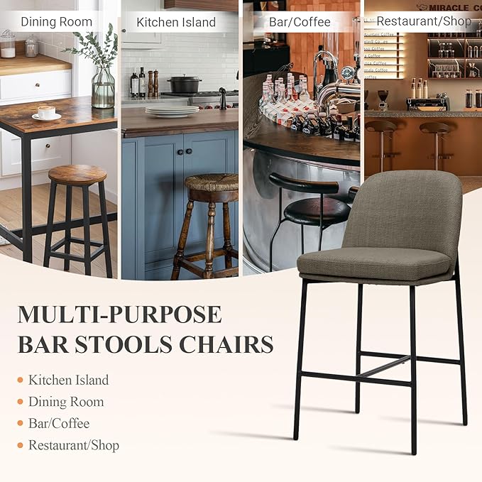 COLAMY Counter Height Bar Stools Set of 6, 25 Inch Modern Fabric Kitchen Island Stools with Back, Upholstered Counter Barstools Armless Bar Chairs with Metal Legs for Island Dining Room Bar,Brown