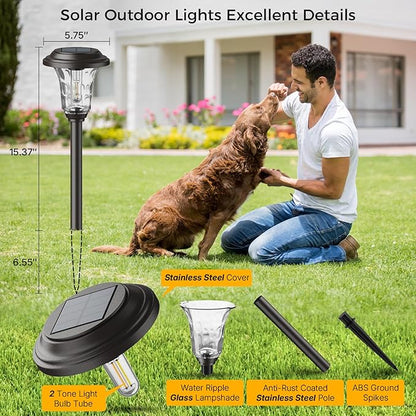 XMCOSY+ Solar Lights Outdoor Waterproof, 6 Pack Metal Glass Solar Pathway Lights, 20/40LM Bright Landscape Lighting for Garden Yard Backyard Path Driveway Walkway Outside Decor (Warm/Cool White)