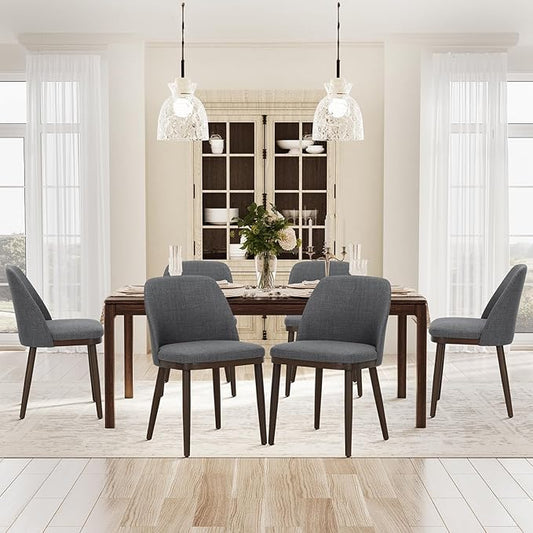 COLAMY Upholstered Dining Chairs Set of 6, Modern Kitchen Chairs with Back, Leather Side Dining Room Chairs with Wood Legs for Kitchen Dining Room Restaurant,Light Grey