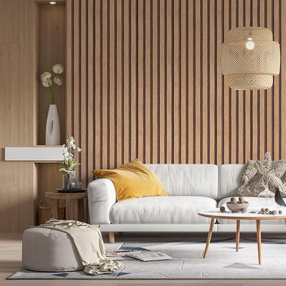 Yun-aeon Natural Wood Peel and Stick Wallpaper Wood Slats - 17.3"x 1200" Tan Self-Adhesive Waterproof Vinyl Removable Wall Paper for Wall Decor Bedroom