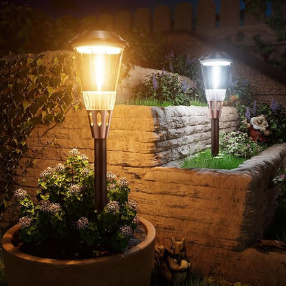 BITPOTT Bright Solar Lights Outdoor 6 Pack, 2-in-1 Warm&Cool Solar Pathway Lights Waterproof IP65, Auto On/Off Outdoor Light for Path Walkway Driveway Lawn