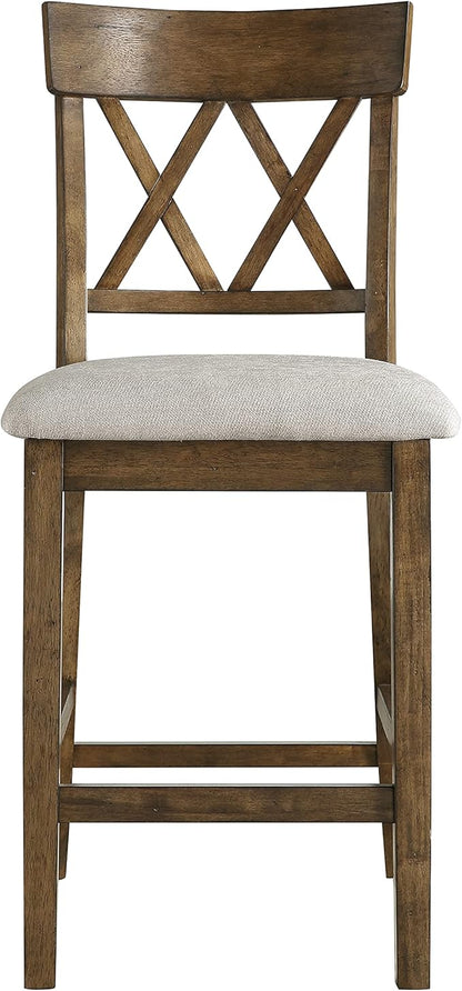 Lexicon Baronscourt Counter Stools Set of 2 - Upholstered Stool Padded Seat Height 25.5", Cross Back Counter Height Kitchen Chairs, Sturdy Solid Wood Frame, Footrest, Easy Assembly, Light Oak
