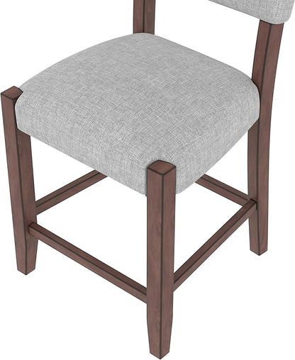 Merax Mid Century Modern Dining Chair Set of 4, 40.4" H Counter Stools with Back, Grey Linen Upholstered Barstools with Solid Wood Legs, Bar Chairs for Kitchen Island Dining Room