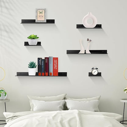 Z metnal Bathroom Shelf, Small Floating Wall Shelves, Decorative Ledge Shelf, Aluminum, Wall Mounted, Matt Black, 24/20/16 inch, 3 Set