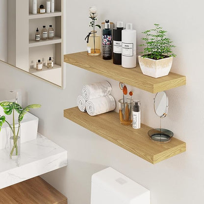 Fun Memories Floating Shelves 36 Inch Long, Deep Floating Shelf for Wall, 36 x 8 Floating Shelves Set of 2, 8 Inch Deep Wall Shelf for Living Room, Kitchen, Bedroom, Large Storage Shelves, Oak Color