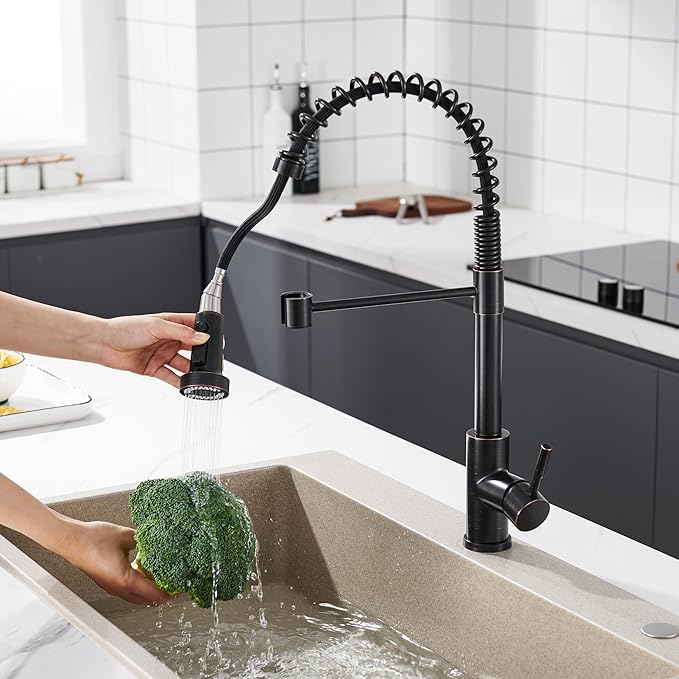 TIORIY Kitchen Faucet Head Replacement with 15 Adapters, 3 Modes Kitchen Faucet Spray Head Replacement, Pull Out Kitchen Faucet Sprayer Head Nozzle, Oil Rubbed Bronze, Plastic