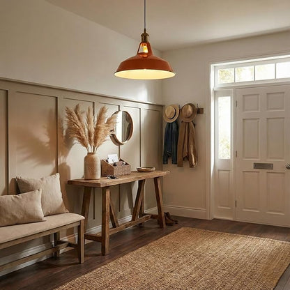 Orange Industrial Farmhouse Pendant Light 1m Adjustable Cord, Vintage Barn Metal Hanging Lamp Fixture, Retro Rustic Ceiling Lighting for Kitchen Island Dining Bar Bedroom E26 (Orange)