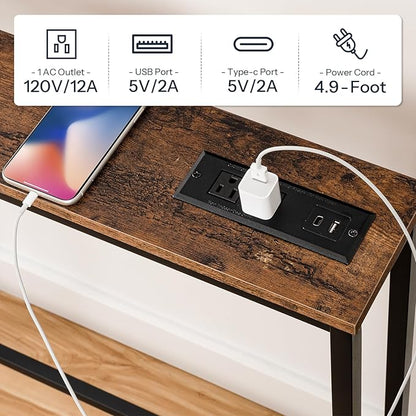 HOOBRO 78.7" Narrow Console Table with Charging Station, 5.9" Slim Sofa Table Behind Couch, 2 AC Outlets & USB-C Ports, Long Entryway Tables for Small Spaces, Livingroom, Rustic Brown BF205UXG01